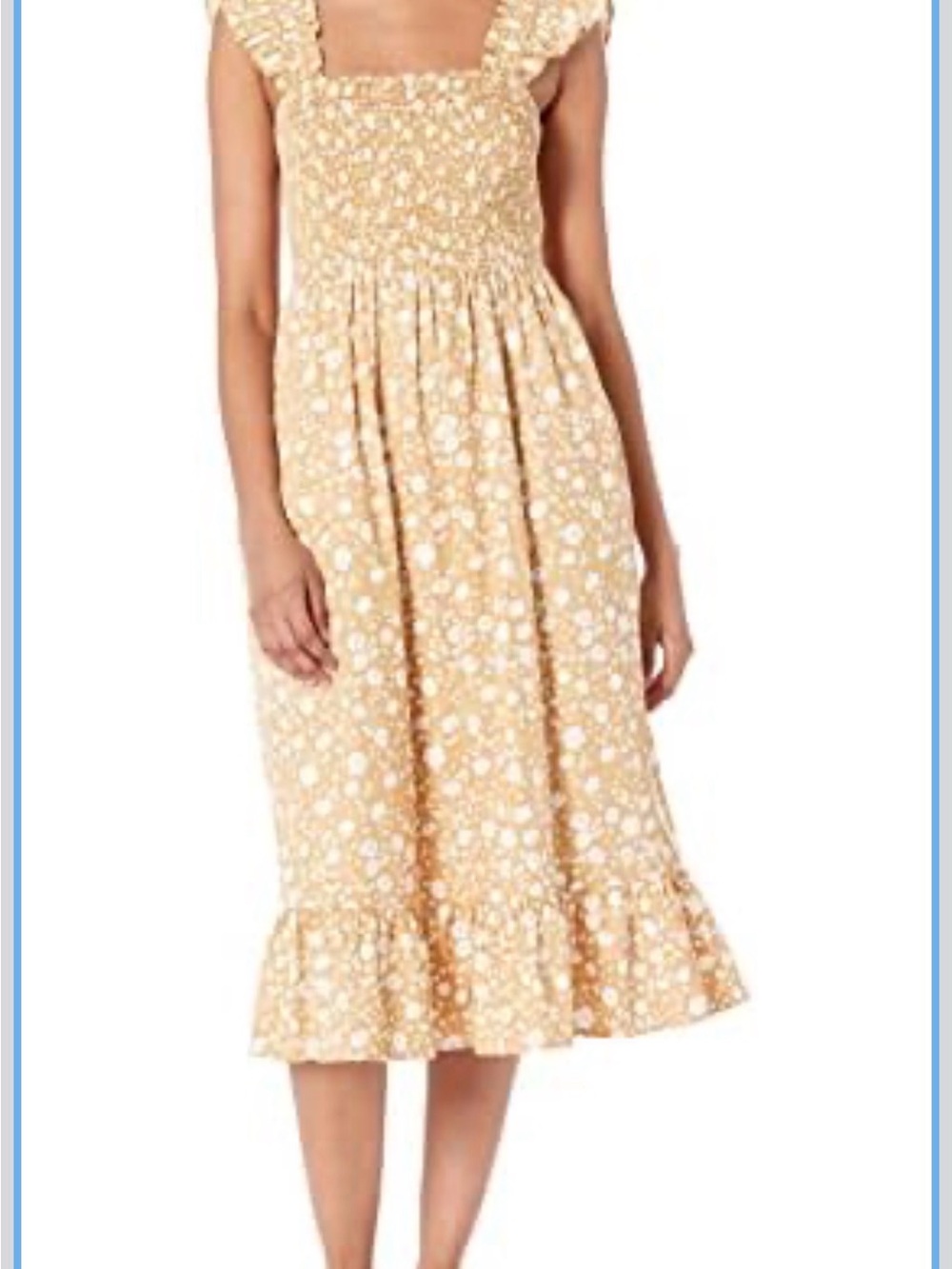 The Drop Smocked Floral Midi Dress Tan Daisy Print Size S